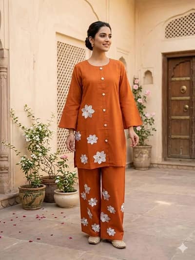 2 Pcs women stitched Embroidered Shirt and trouser