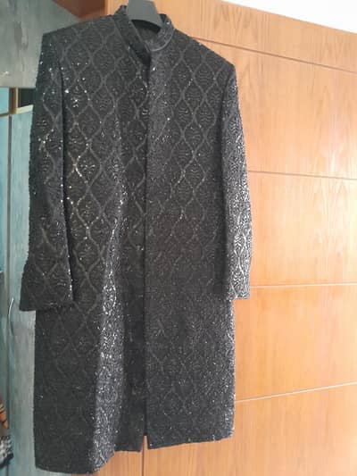 black fully embroided sherwani