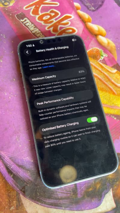 I phone 14 jv 128jb battery health 83% with box first owner used