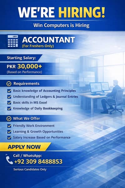 Accounts Job For (Fresher) – Shop at Hafeez Center