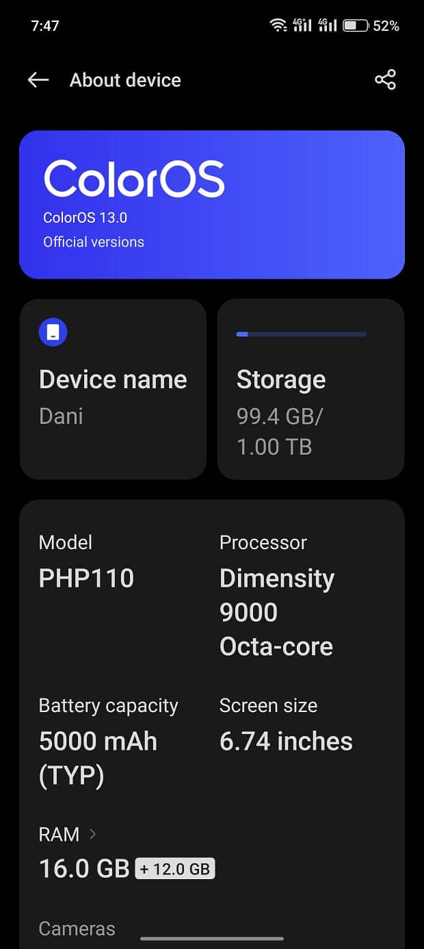 One Plus Ace 2V 28 GB Ram (16+12) Rom 1 TB 1000 GB Battery 94% 10/10 5