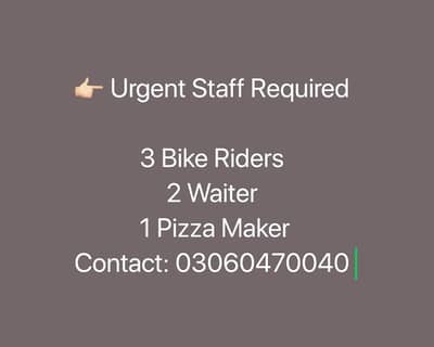 Urgent staff required 0306.0470040