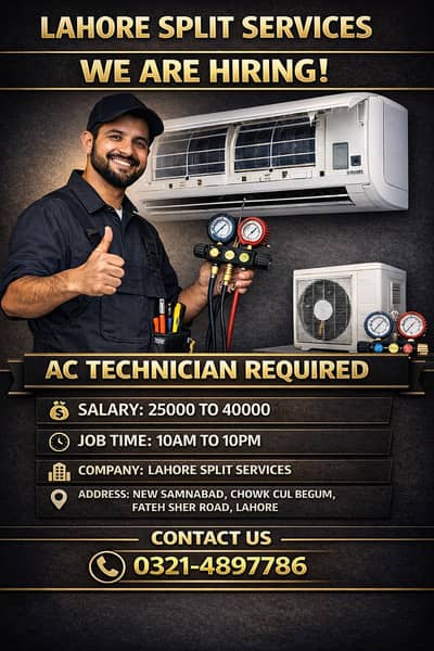 Urgent Required AC Technician - Male Jobs - Technician Required - Jobs