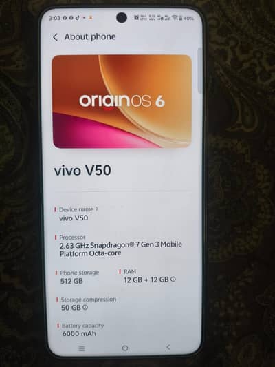 VIVO V50 12 GB Ram and 512 GB ROM