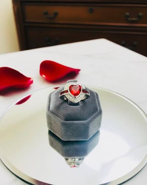 Red Heart Zircon Sterling Silver Ring – Fashion Jewelry for Women (Size 17mm) Stamped
