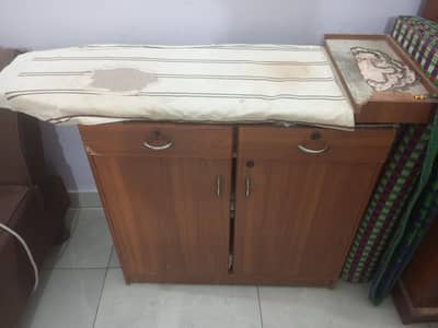 Wooden Iron Stand with drawer and cabinet