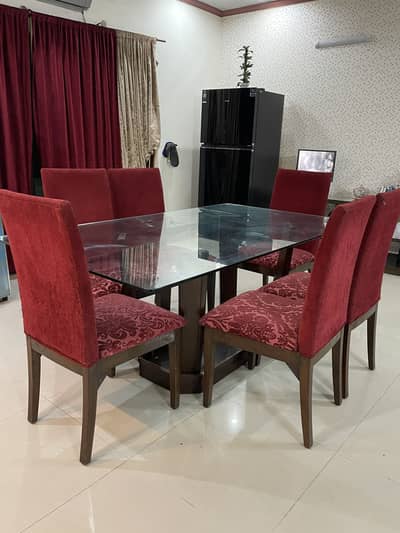 Luxury 6 Seater Wooden Dining Table with Glass Top
