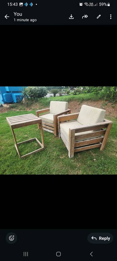 Wooden sofa 2x singles with aide table