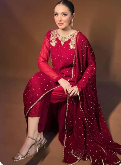 luxury chiffon sequence embroided 3 piece suit