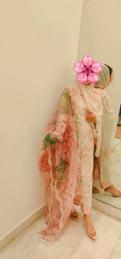 3 piece organza embroidered suit