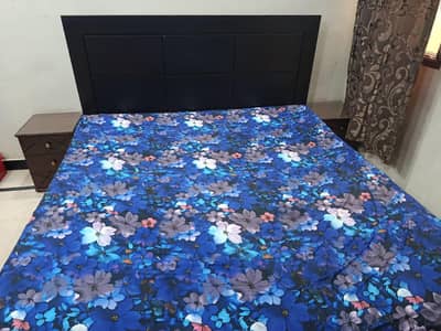 King size wooden bed with side table without matres