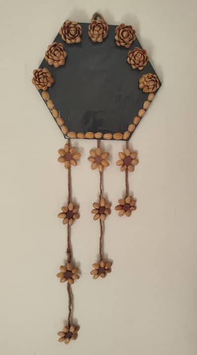 Handcrafted Pistachio Shell Hexagonal Wall Hanging | Boho Home Décor.