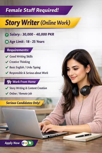 Position: Story Writer (Online Work) for females