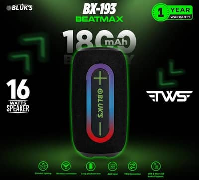 BLUKS BX- 193, 16 Watts Portable BT Speaker, New, 1 Year Warranty