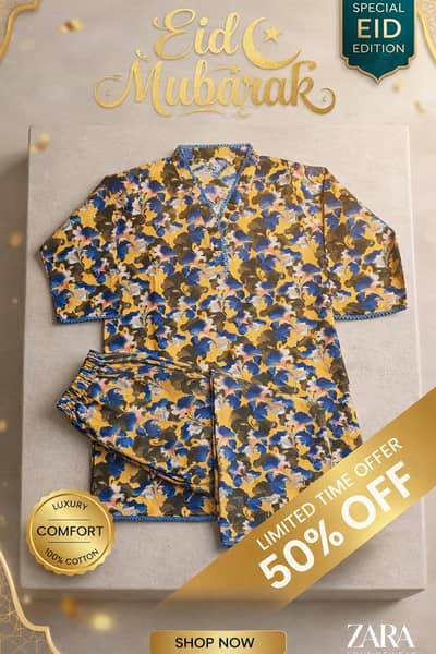 Girls 2PC Ready-Made Eid Dress – 100% Cotton – 7 to 14 Years – 50% OFF