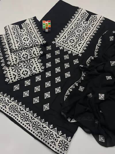 Black Embroidered Cotton 3-Piece Dress – Summer Collection