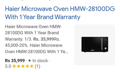 Microwave oven HMW-28100DG with one year warranty