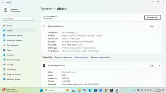 Acer e5 575 Aspire laptop 8GB i3