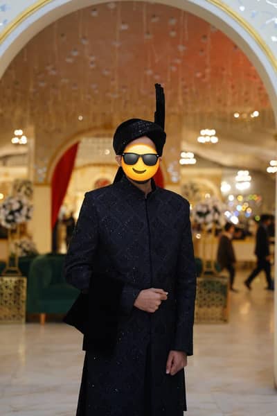 Black Branded Sheirwani With Shoes And Kullah! only one Time Used!