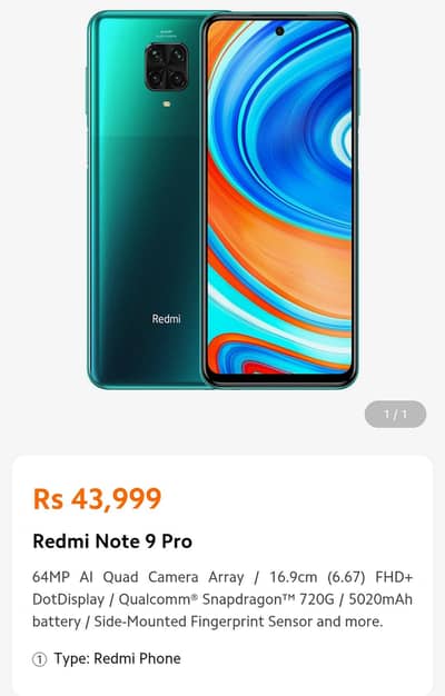 REDMI NOTE 9 PRO 6)/128 PTA APPROVED 10/7 FOR SALE