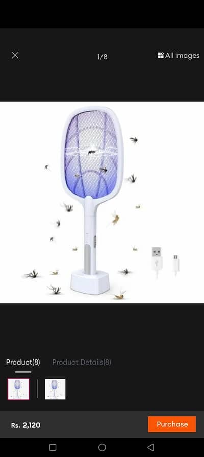 2 in 1 Mosquito Racket Killer,  USB electric fly swatter with UV light