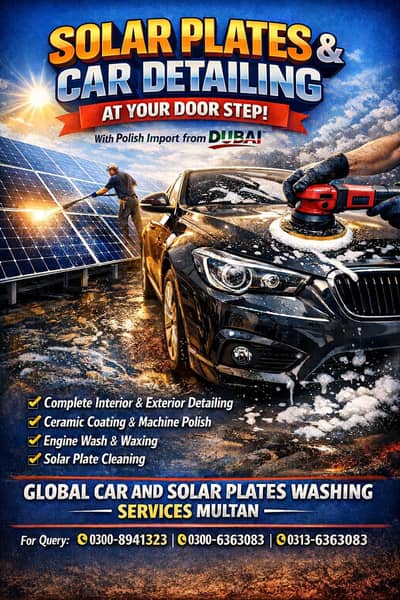 Global car detailing and solar plates cleaning services