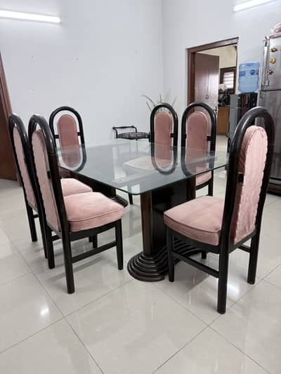6 Seater Glass Top Dining Table Set with Chairs