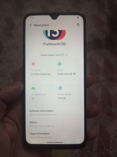 Vivo V20 8+4 128 5000mh battery with box only panel change touch crack