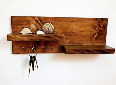 Wooden Key Holder with Shelves – Wall Mounted Entryway Organizer