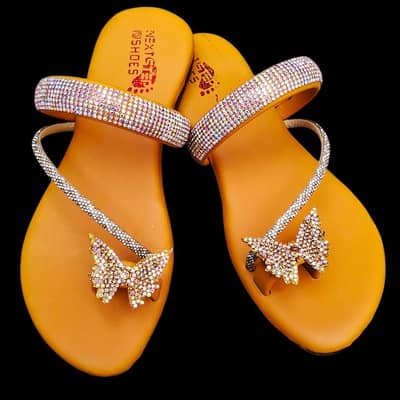 : Women's Black Rhinestone Kolhapuri Chappal Size 6-10