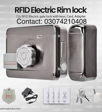 Electric card rim door lock for main gate electronic system security