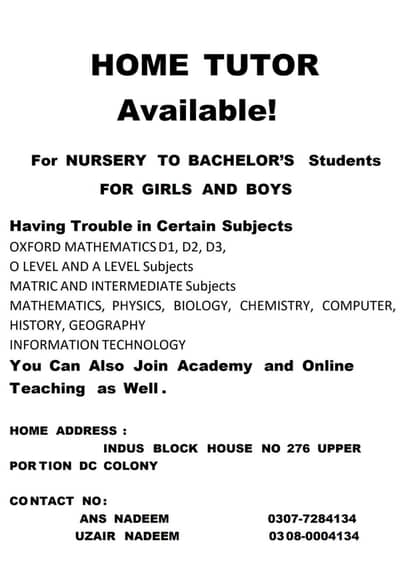 Home Tutor, Online Teaching