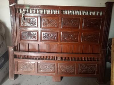 solid wood double bed with 2 side tables