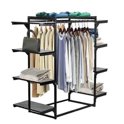 Black Iron Hanging Stand Clothes Rack with Shelves