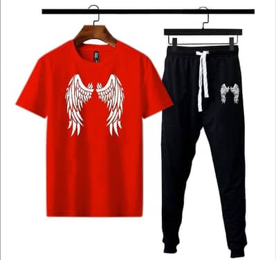 Men's Cotton Angel Wings Tracksuit  Red Black Medium to XL
