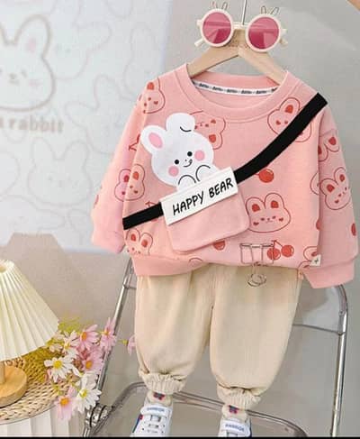 2 PCs Boy's & girls Fleece printed Suit