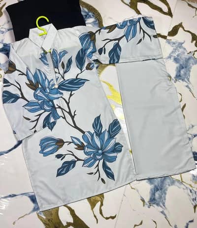 Girls printed Arabic Lawn kurta Trouser setBlue 7-12y