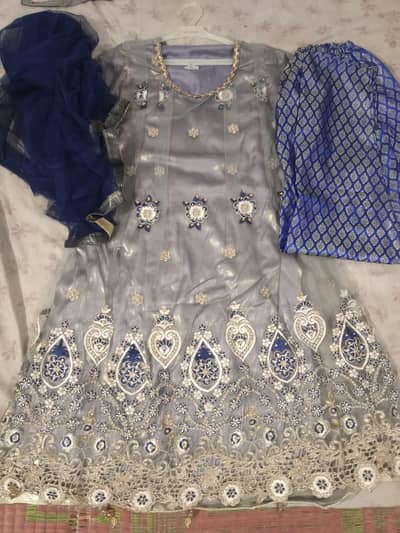 embroidery grey blue embroidery organza 3pc wedding dress