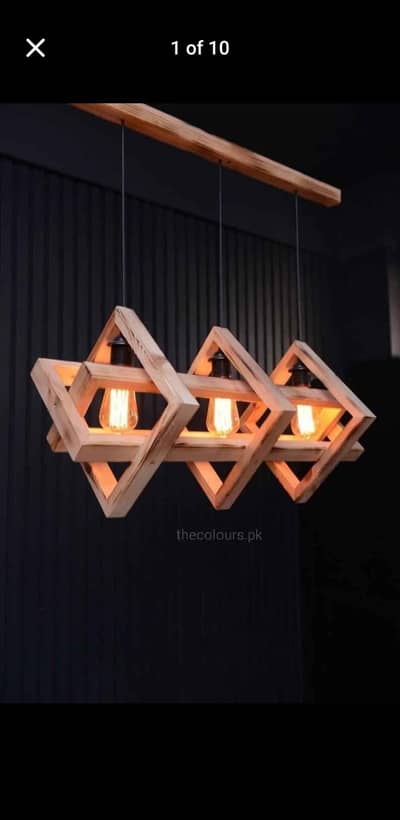 All wooden decor items wall lights hanging lights and etc