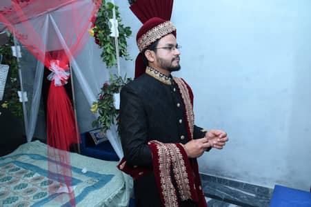 Trending Beautiful Black Sherwani With Shawl and Qula (Price Negotiab