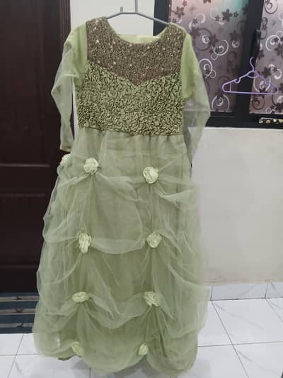 elegant Pistachio green at party wear frock neck design