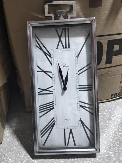 Large Rectangular Silver Vintage Wall Clock  Paris Style
