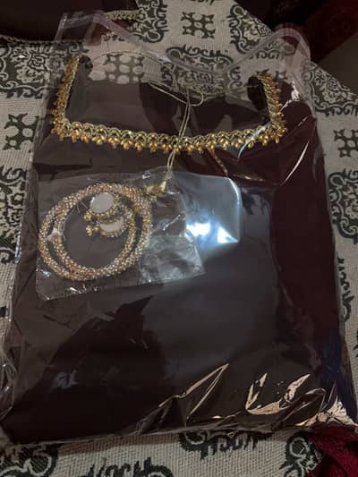Dark Brown Embellished Long Kurta With Gharara & Dupatta - Brand New