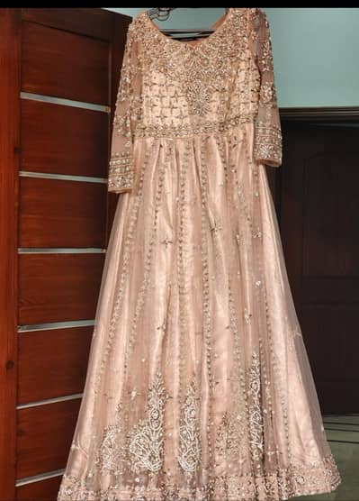 ​"Elegant Peach Walima Maxi - Heavy Work - with Pouch & Dupatta"