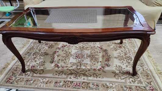 Coffee table center table glass top solid wood