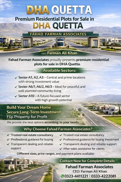 Premium Residential Plots for Sale in DHA Quetta | By Fahad Farman Associates