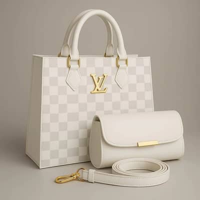 White checkered handbag set for a women with pouch