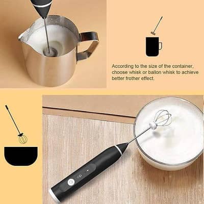 USB Rechargeable Milk Frother with 3 Speeds & Dual Whisks