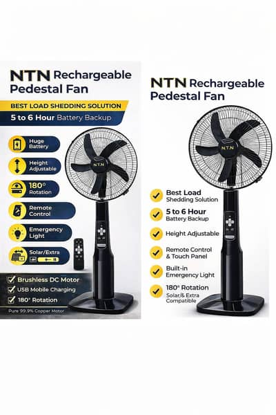 Rechargeable Fan  AC/DC 18" Pedestal Fan | Remote Control |