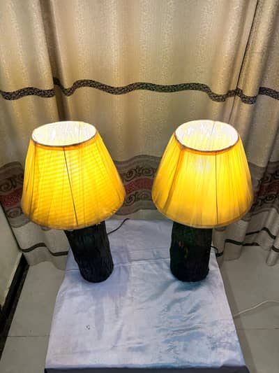 Set of 2 New Handmade Wooden Log Side Table Lamps – Premium Quality